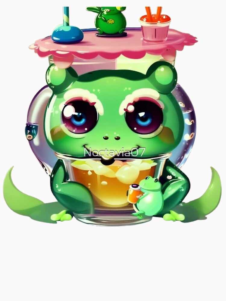 Cute Kawaii Frog in Bubble Tea Jar – Cozy Pastel Frog Illustration by Noctavia07