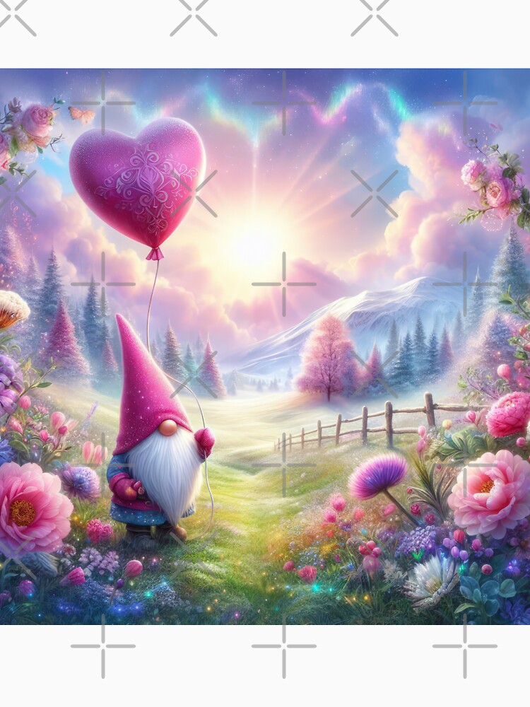 Valentines Day dwarf with a purple hat holding a heart balloon fantasy landscape,valentine art,valentine design by Expressions-Sel