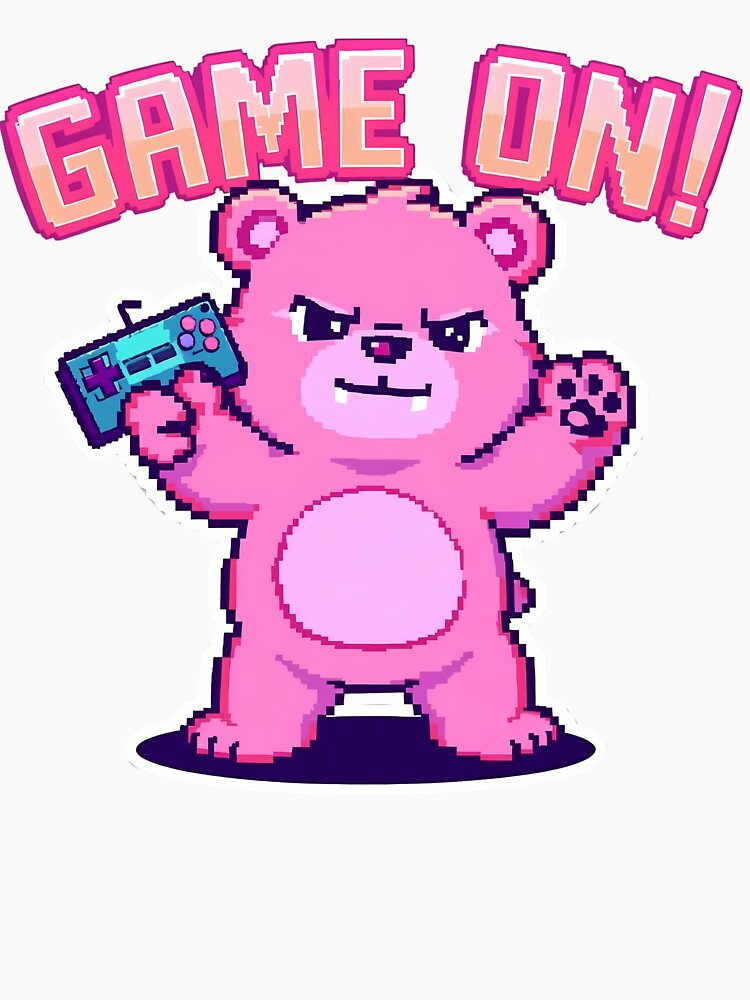 Game On – Kawaii Pink Bear Pixel Gamer by Zeedseedshop