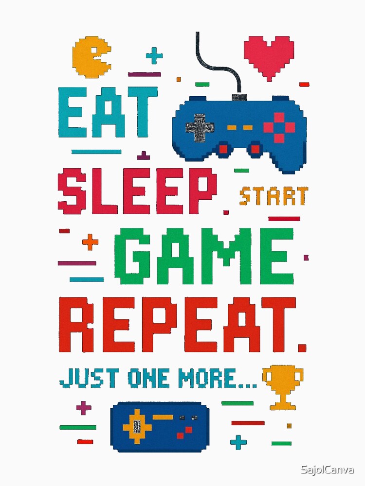 Eat Sleep Game Repeat Retro Pixel Art Gaming Design by SajolCanva