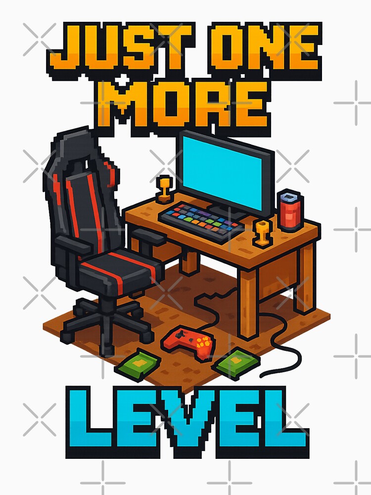 Just One More Level – Pixel Art 8bit Gaming Setup Design by Designforyou86