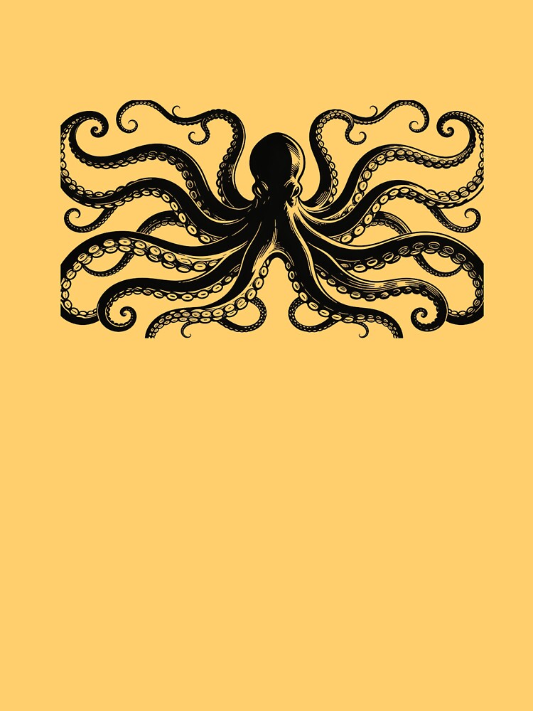 Vintage Octopus Illustration – Black Engraving Style by KiraChie