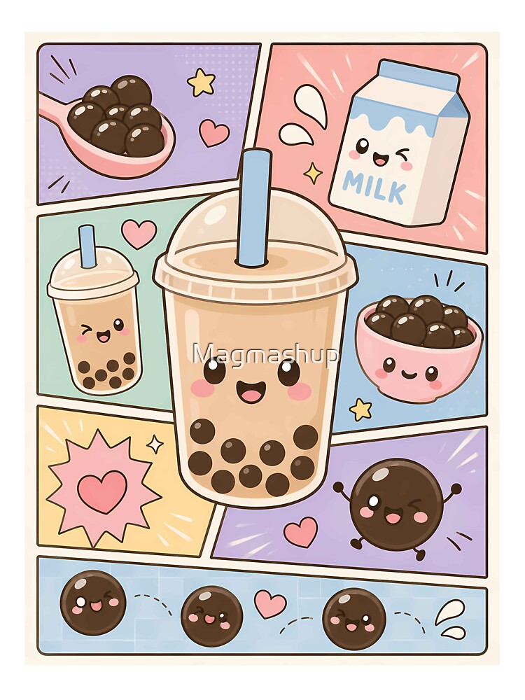 Kawaii Boba Milk Tea Pop Panels by Magmashup
