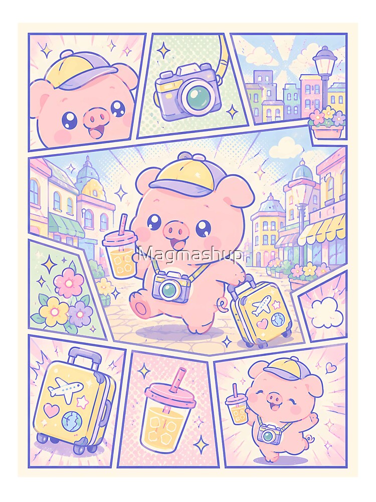Kawaii Pastel City Tourist Pig Comic Panel by Magmashup