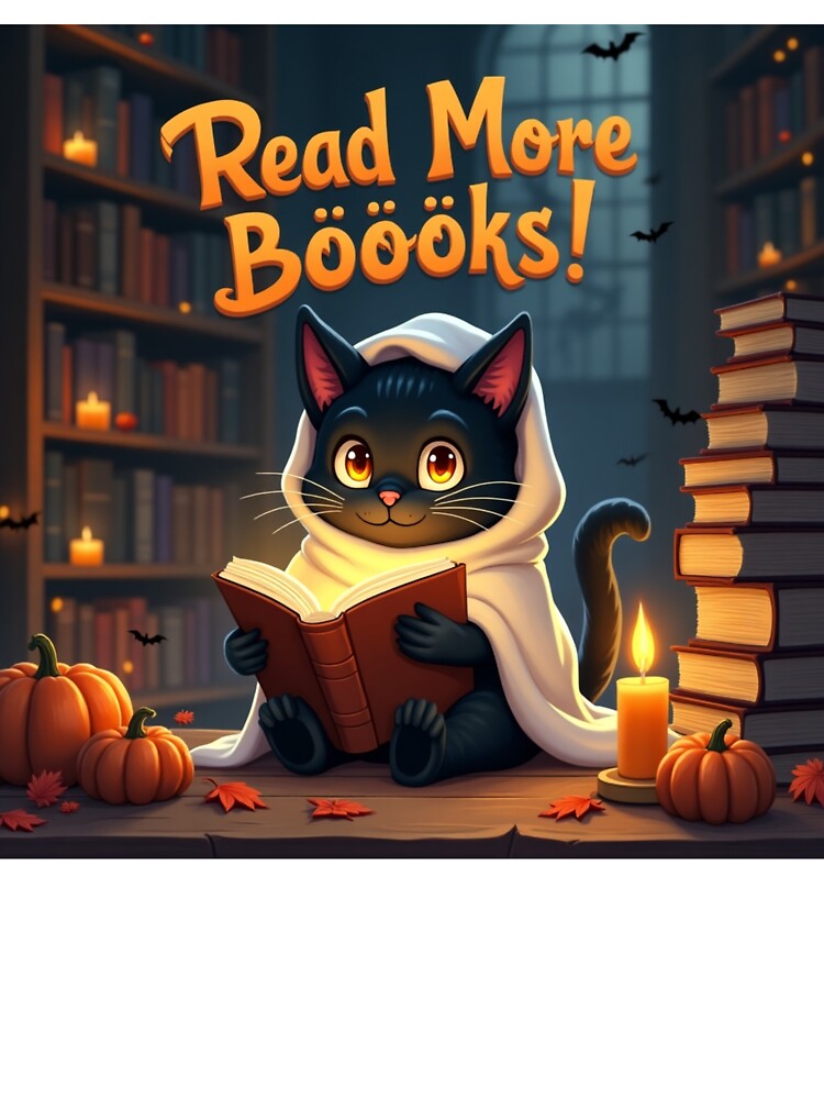 Read More Böooks – Cute Black Cat Reading in Cozy Autumn Library by VivoStudio