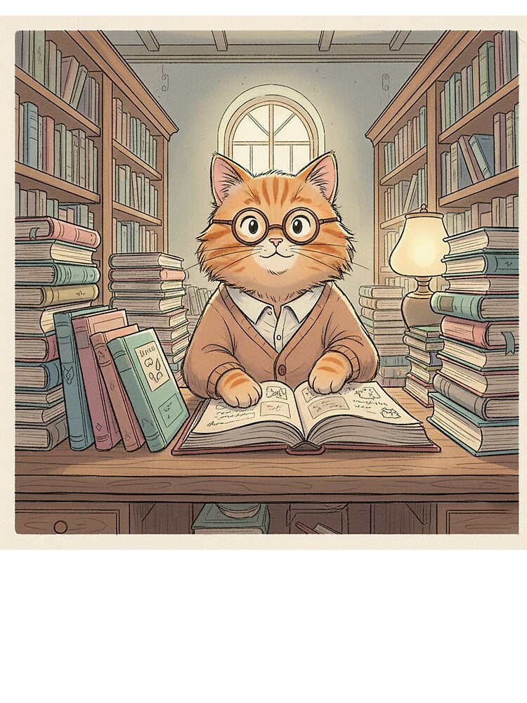 The Literary Feline: Retro Librarian Cat by VisualRotaStudio