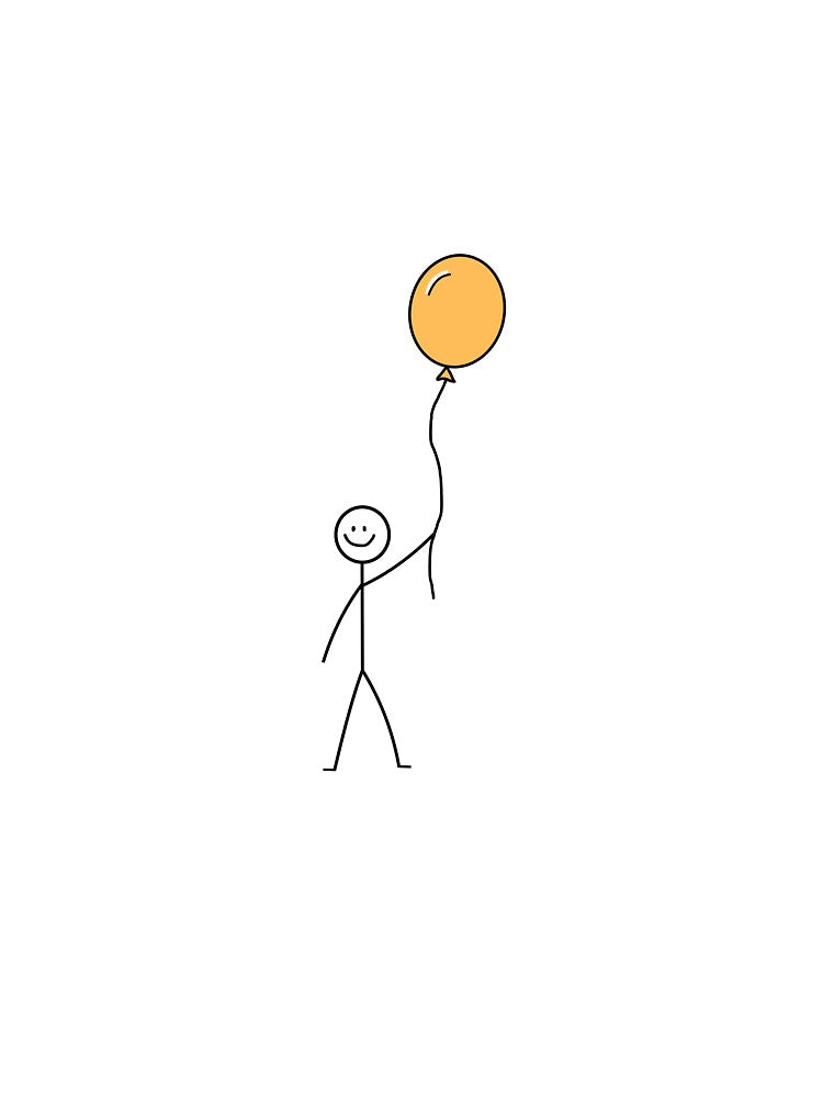 Stick Figure Holding Orange Balloon by ScribbleHaus