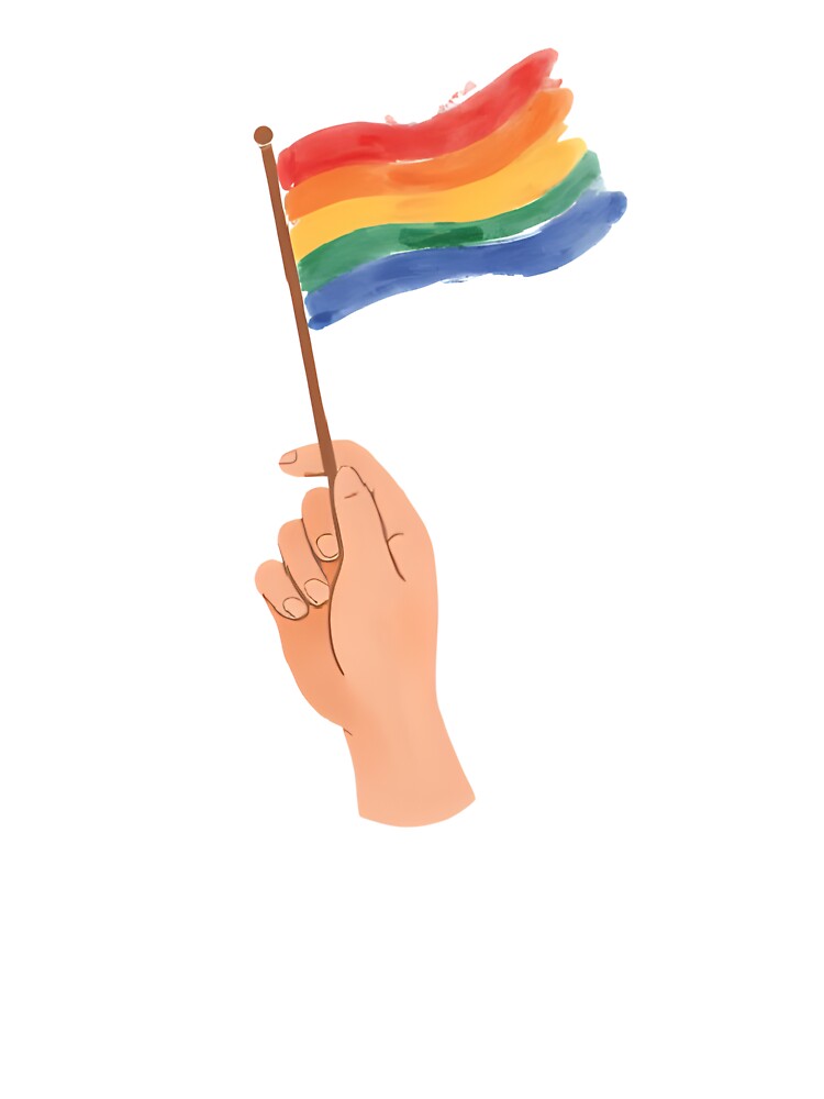 rainbow flag art sticker, watercolor pride illustration sticker, hand holding rainbow flag sticker, pastel pride design sticker, queer pride art sticker by CoconutCoastDesigns