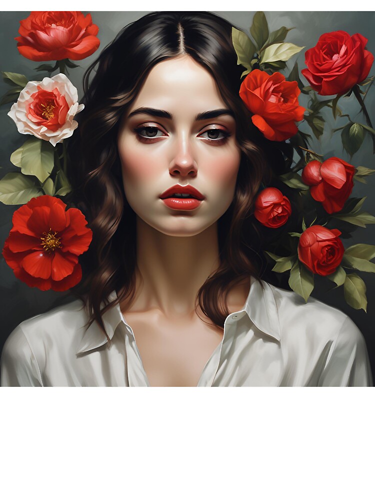 Woman with flowers wall art print by MK26Designs