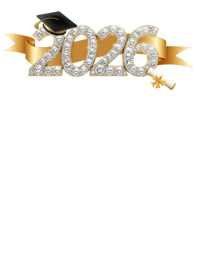 Graduate 2026 with Diamonds, Black Graduation Hat & Gold Ribbon by JeweledDesigns