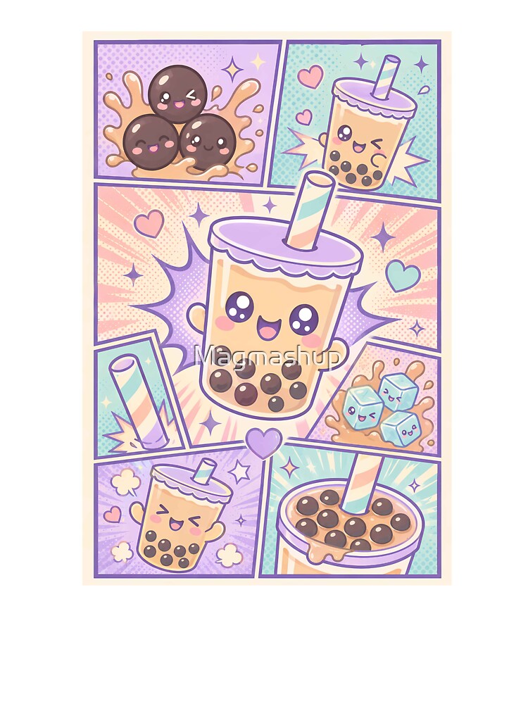 Kawaii Boba Tea Pop Panels by Magmashup