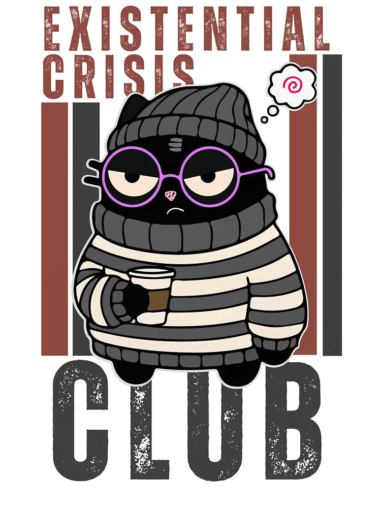 Existential Crisis Club | Hipster Coffee Cat | Black Scowl by IAPICTURE