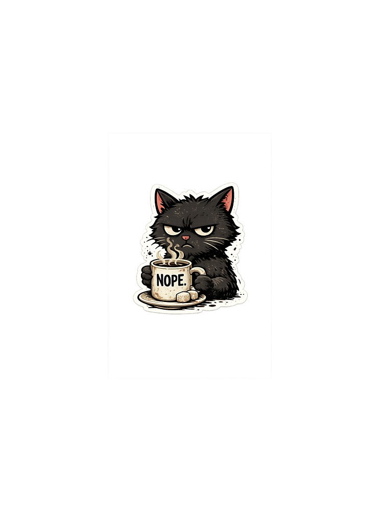 Grumpy Black Cat Nope Coffee Sticker by FreiraumStudio