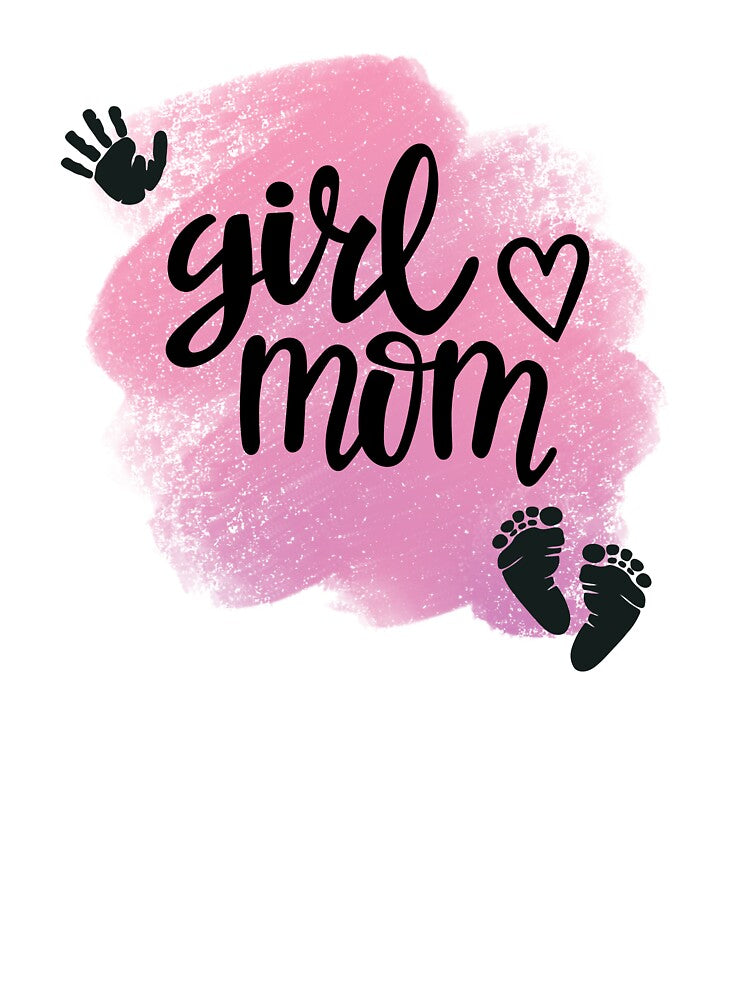 Girl Mom with Hand & Footprints & Pink Background by JeweledDesigns