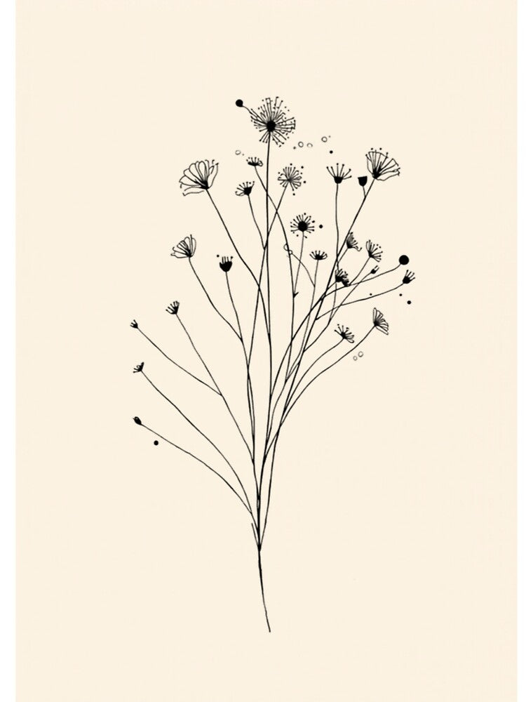 Wildflower Bouquet Line Art Minimalist Floral Wall Print by ChromaLens