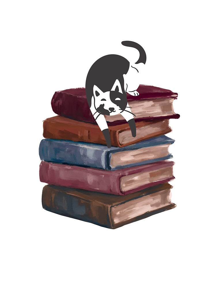 Cute Cat Sleeping on Vintage Books by PetruArtDesigns