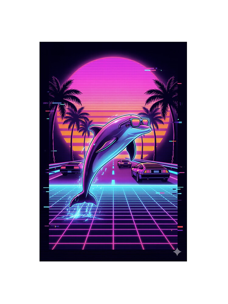 Retro Synthwave Dolphin Sunset - 80s Neon Aesthetic by DolphinWave