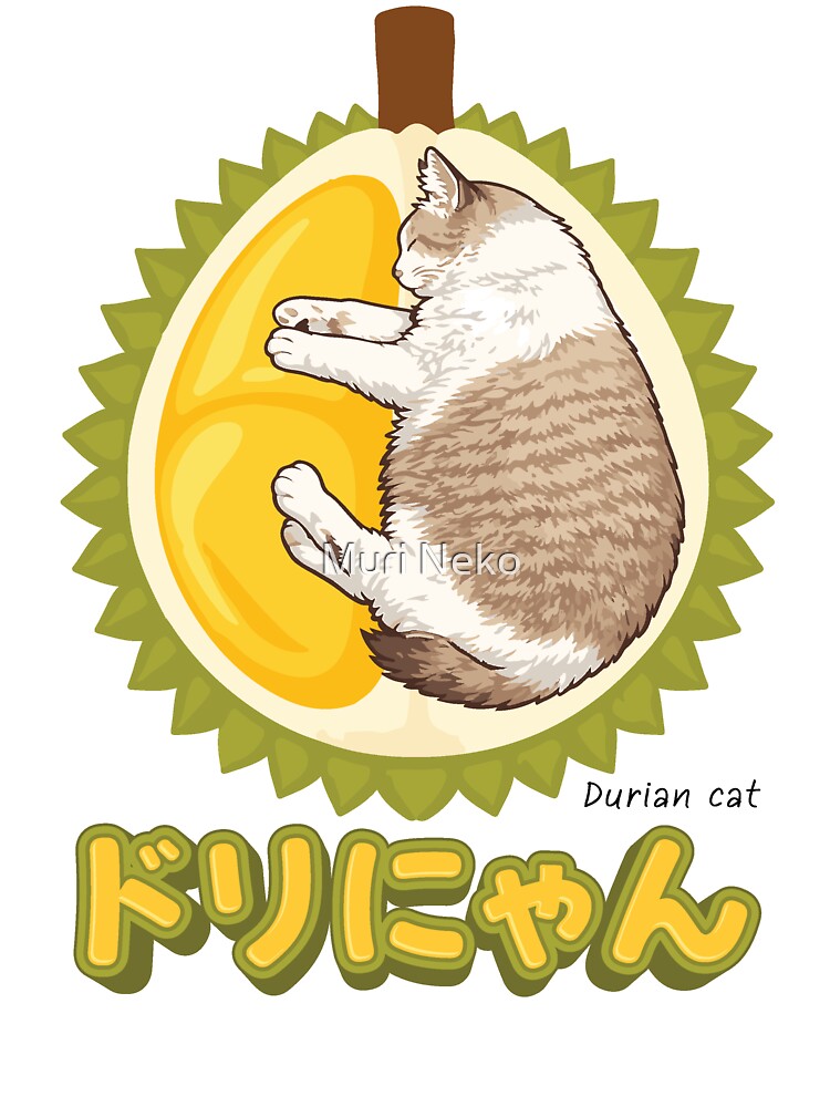 Durian Cat Kawaii Funny Japanese Style Cute Cat by Muri Neko
