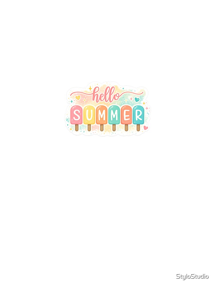 Hello Summer Popsicle Sticker – Cute Pastel Summer Typography | Kawaii Seasonal Design by StyloStudio