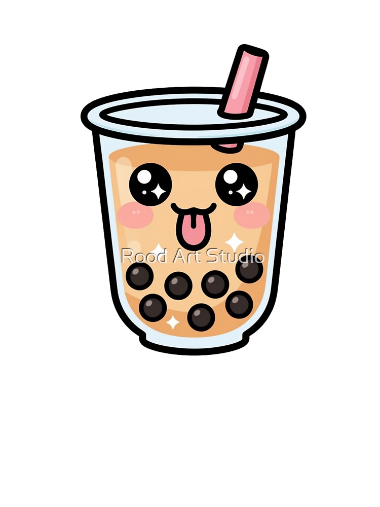 Cute Playful Kawaii Bubble Tea Cartoon | Adorable Boba Tea Sticker & Gift Design by Rood Art Studio