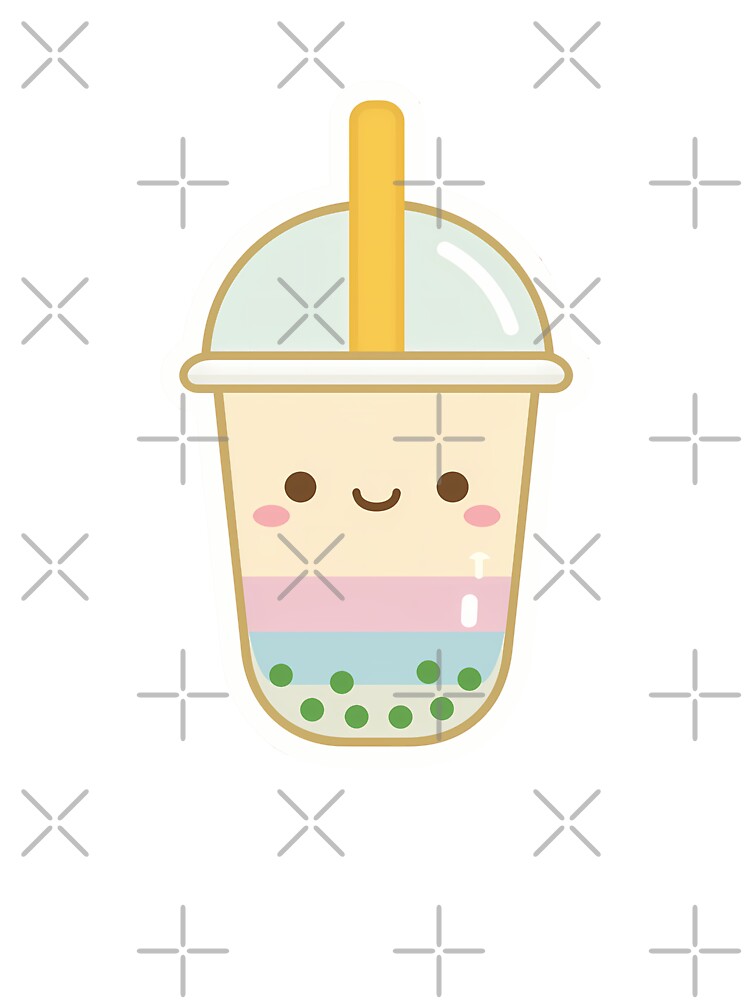 Kawaii Rainbow Bubble Tea – Cute Smiling Boba Drink Sticker Design by BobaBunny76