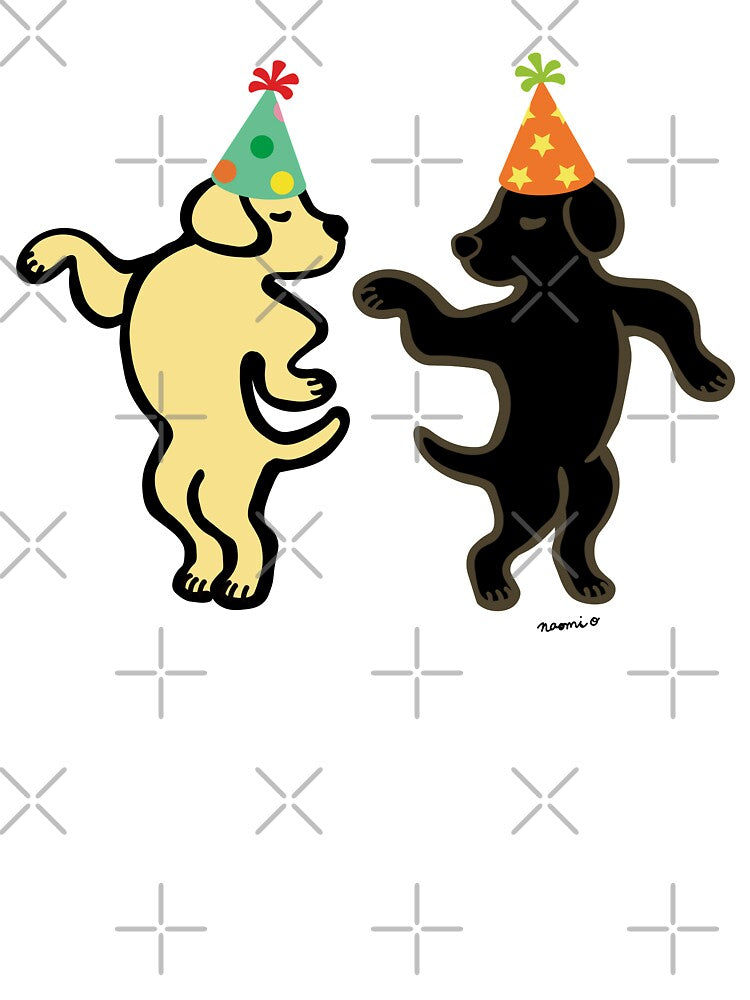 Yellow Labrador and Black Labrador Birthday Party Dancing by HappyLabradors