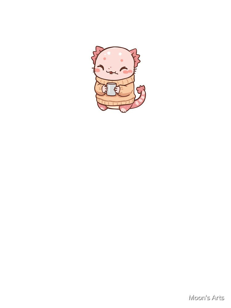 Cute Kawaii Axolotl with Coffee Cup | Chibi Axolotl Sticker & Cozy Aesthetic Gift by Moon's Arts