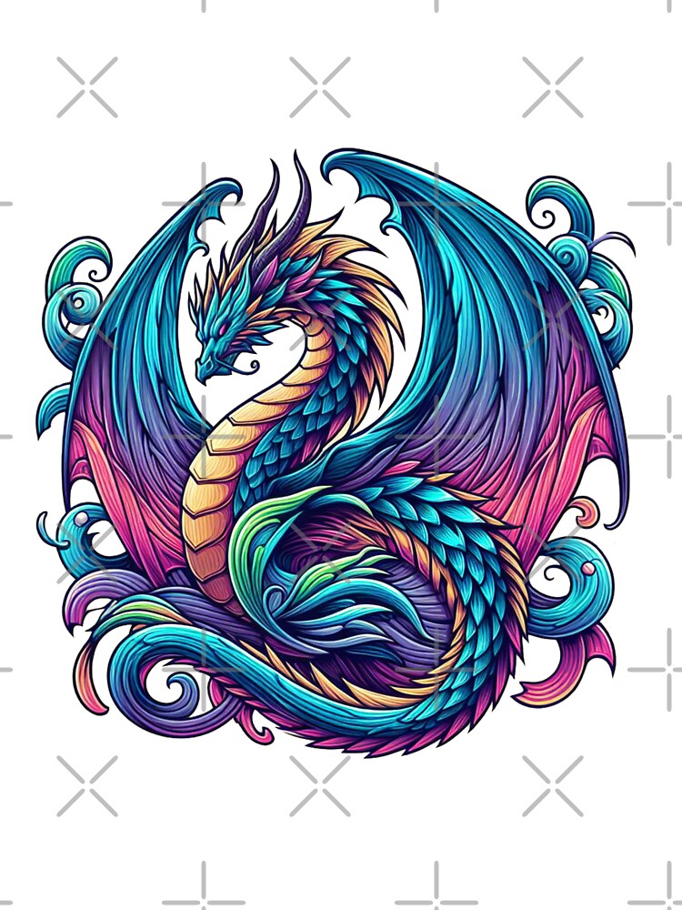 Azure Fantasy Dragon with Rainbow Wings by NerdiPop