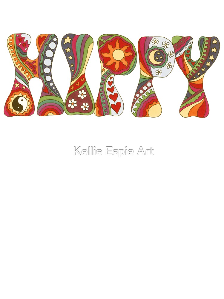 Vintage Psychedelic Hippy Art White– Retro Hippie Rainbow Groovy Peace Design by Kellie Espie Art