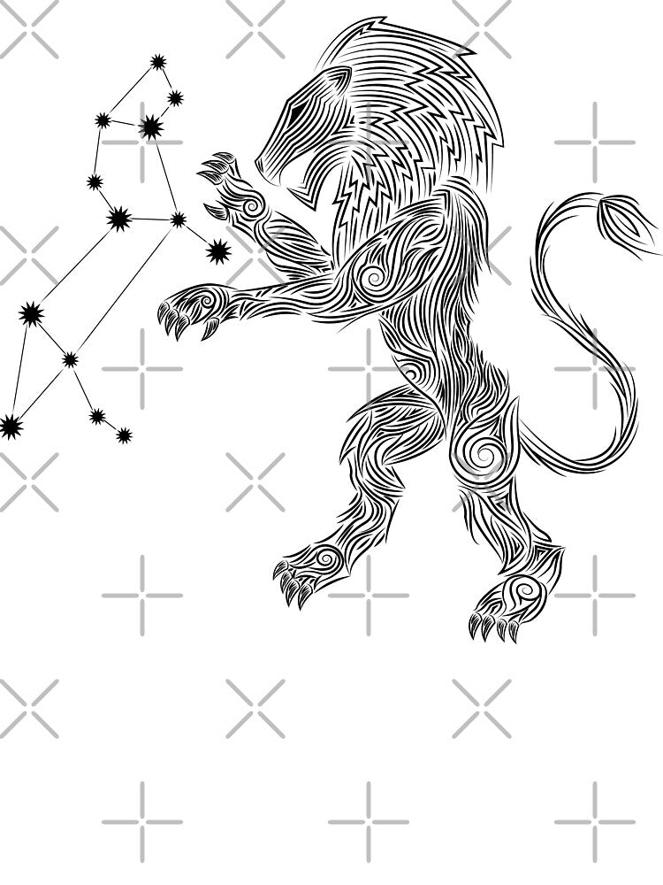 Leo Zodiac Constellation Black Geometric Line Art by JAMerArc