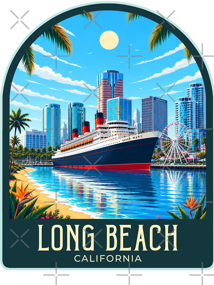 Long Beach Vintage Travel Illustration by HomeLivingCo