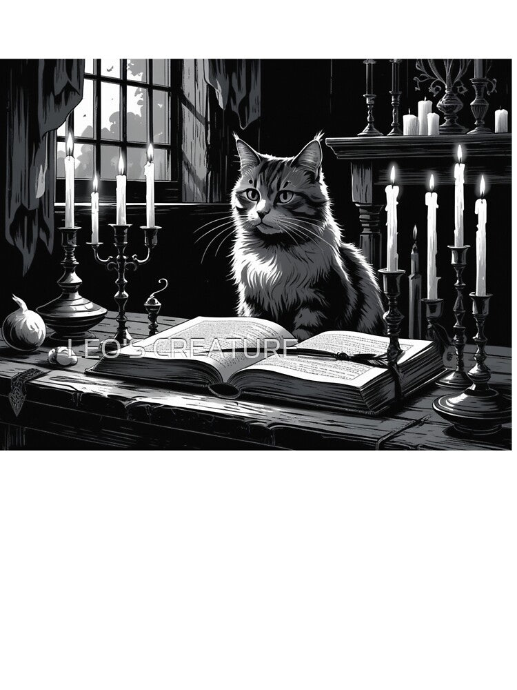 Gothic Scholar Cat by Candlelight – Midnight Ornamental Cat Series by LEO'S CREATURE　れおずくりーちゃー