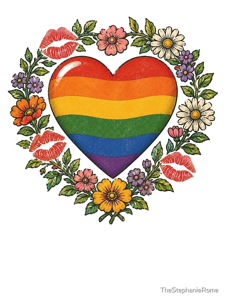 Vintage Rainbow Pride Heart Floral Design | LGBTQ+ Love and Equality Retro Aesthetic by TheStephanieRome