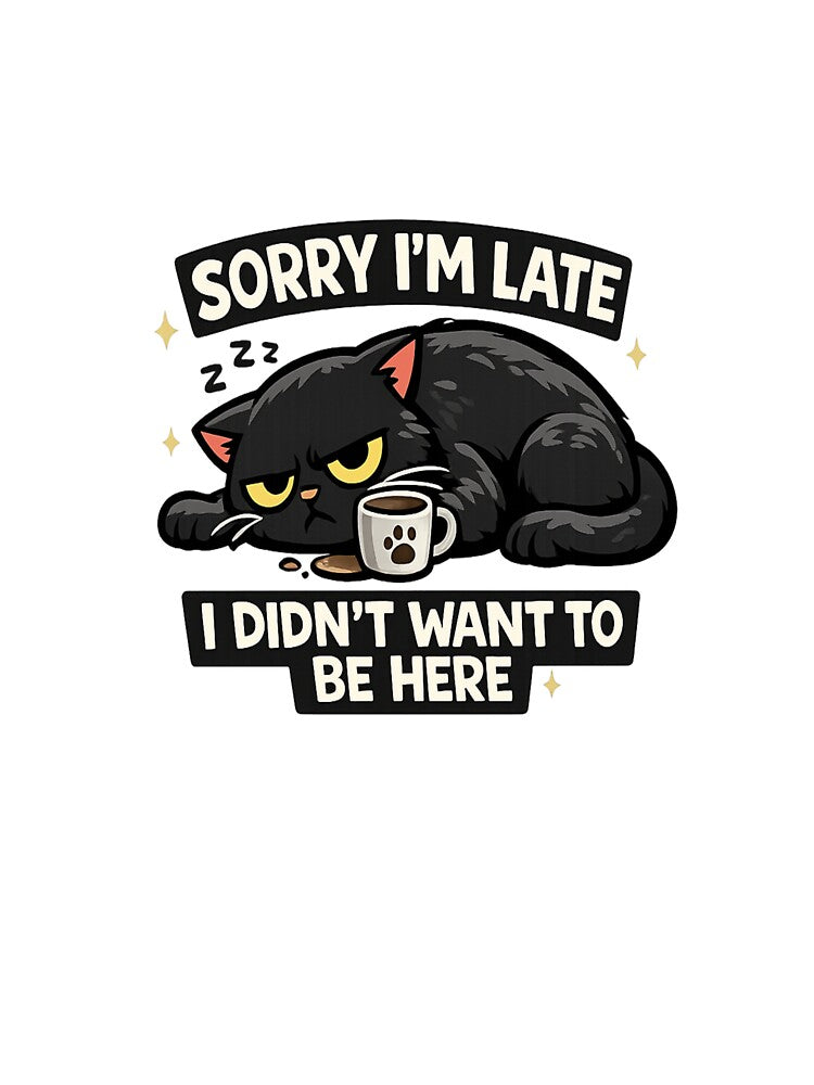 Sorry I’m Late I Didn’t Want To Be Here Funny Black Cat Design by Artbysarmina