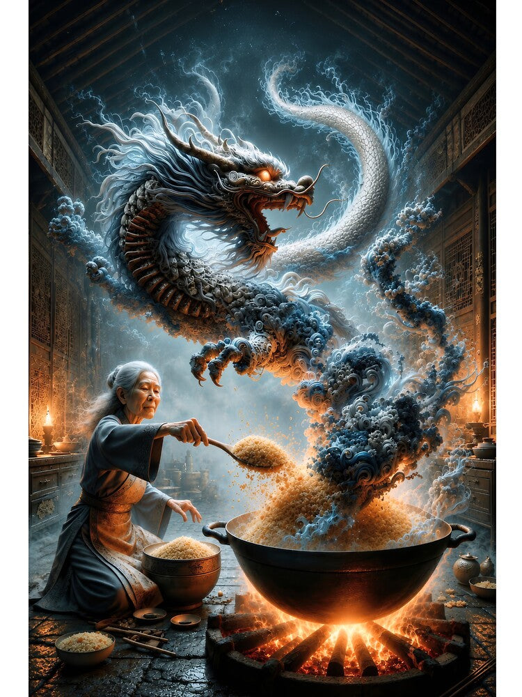 Ancient Dragon Spirit and Master Chef – Mystical Fantasy Asian Dragon Art by DrakariArt
