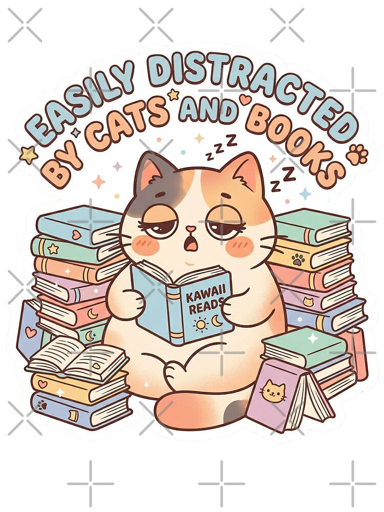 Easily Distracted by Cats and Books Funny Cat Lover by Im-Ara