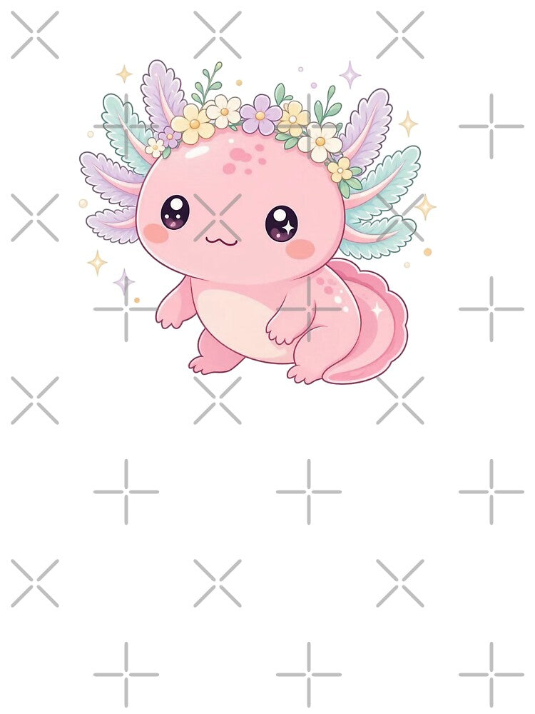 Cute Pink Kawaii Axolotl with Flower Crown by SweetLilith