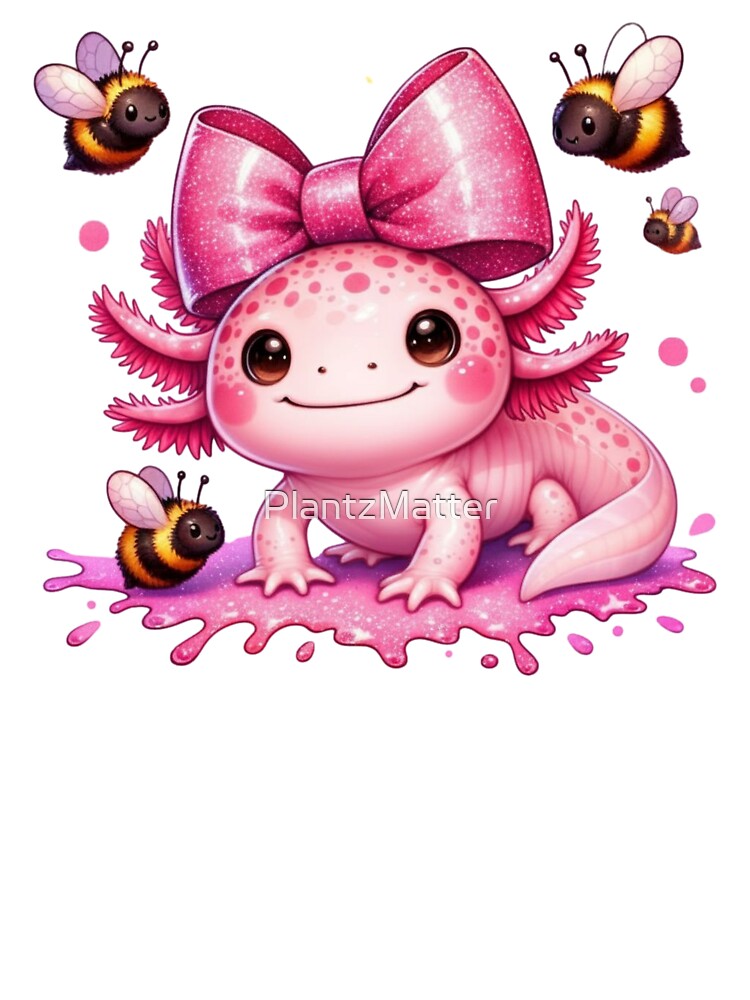 Cute Axolotl With Bee Friends l Kawaii Design by PlantzMatter