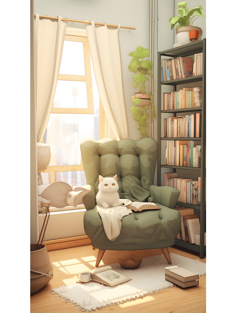 Fluffy Cat in Reading Corner by aurahealing