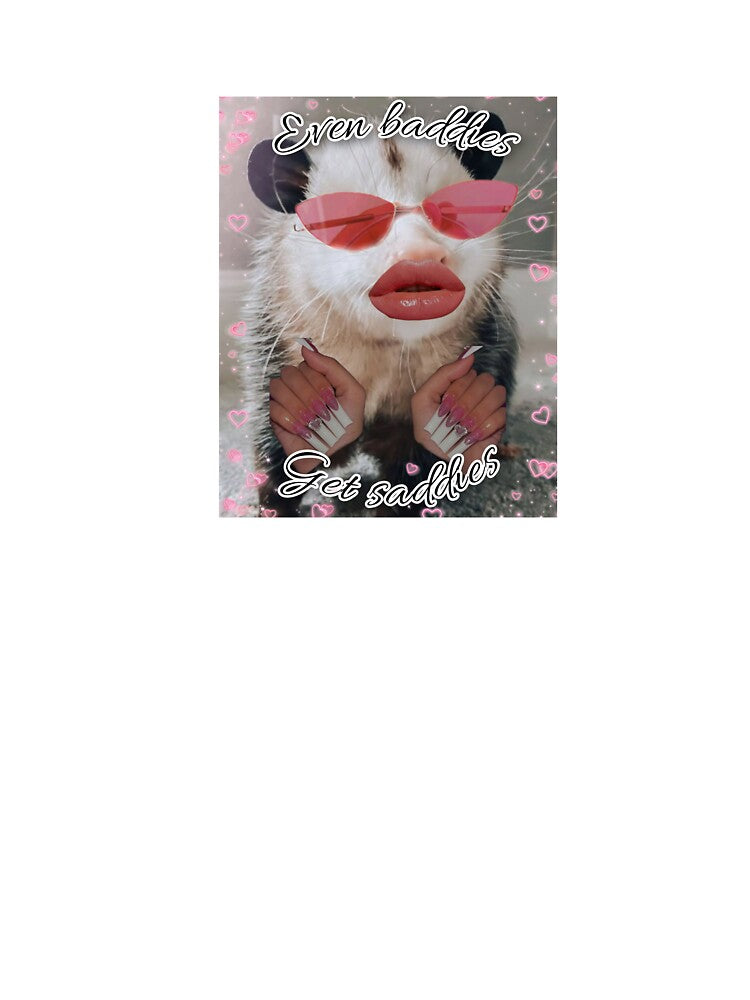 Even baddies get saddies - Funny Opossum Meme Print by BlossomPossumPrints