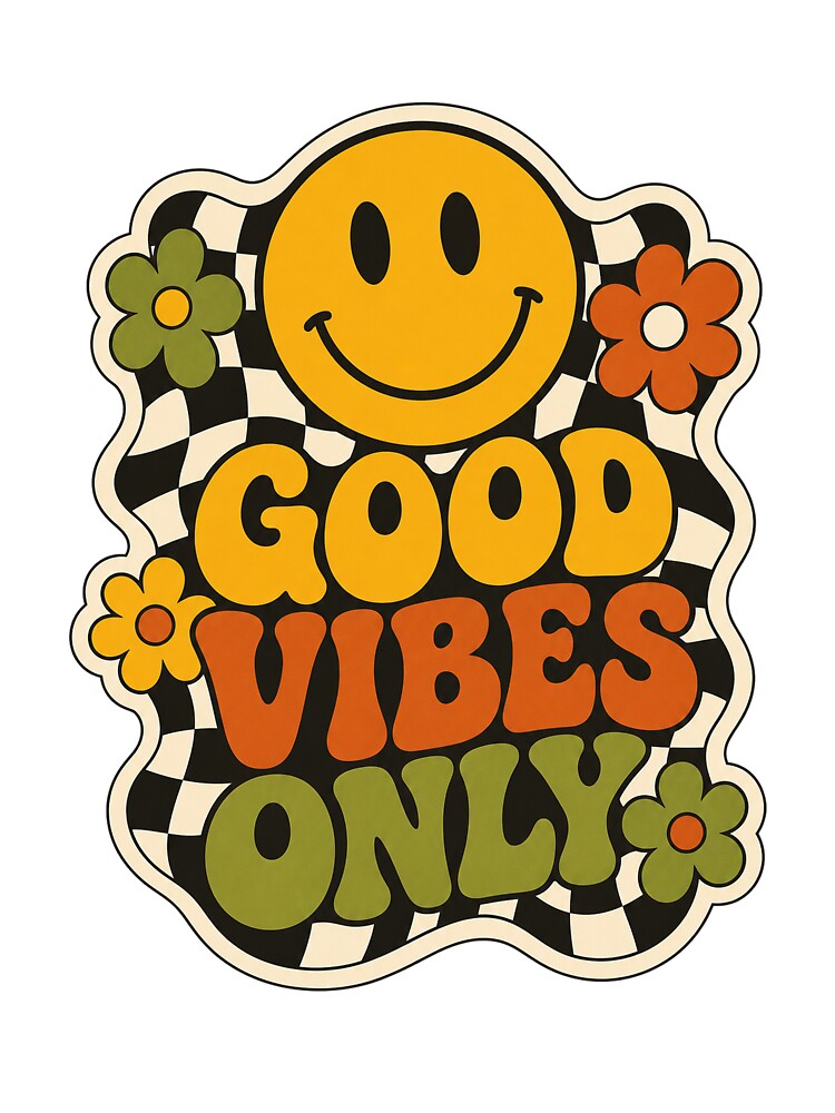 Retro Checker Smiley - Groovy 70s Aesthetic Design by VisualArtsOasis
