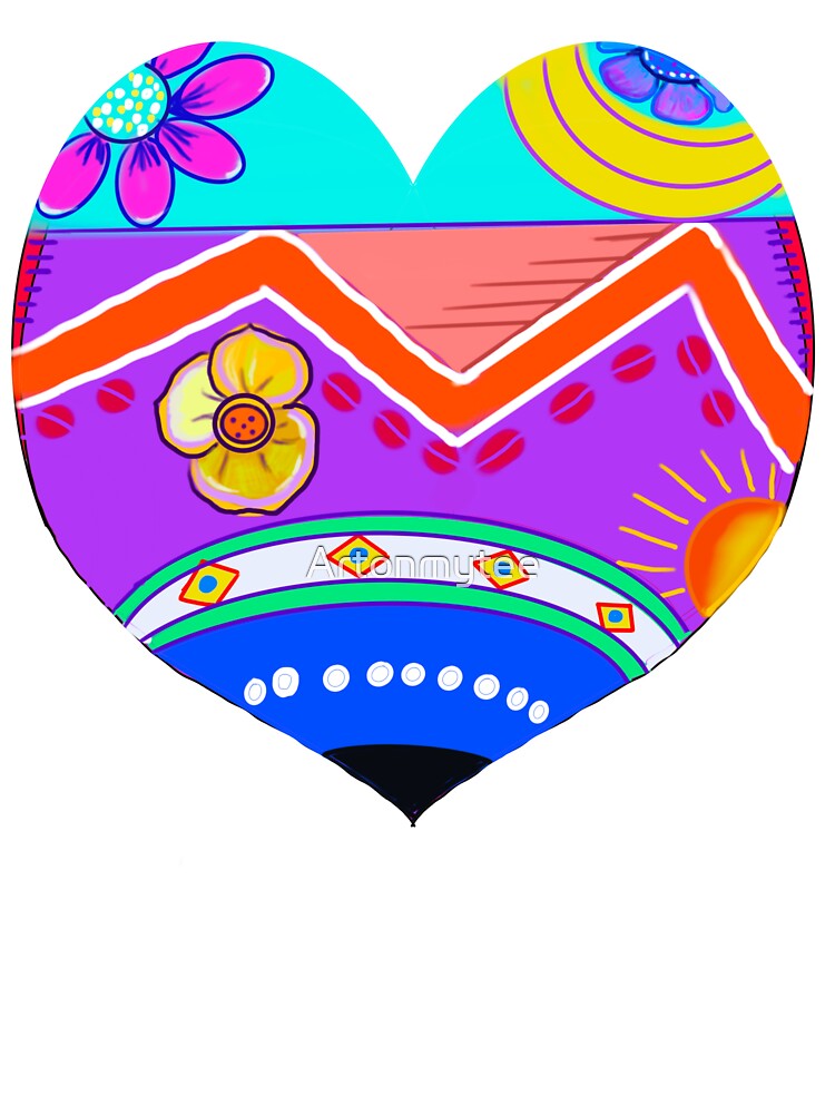 Retro 1960s and 70s flower power pattern heart by Artonmytee