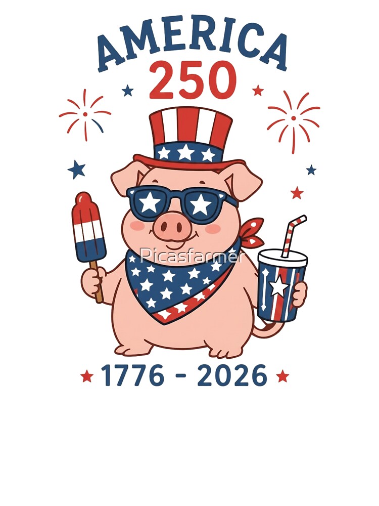 America 250 Patriotic Party Pig Art - Funny USA 1776-2026 Semiquincentennial Celebration Design by Picasfarmer