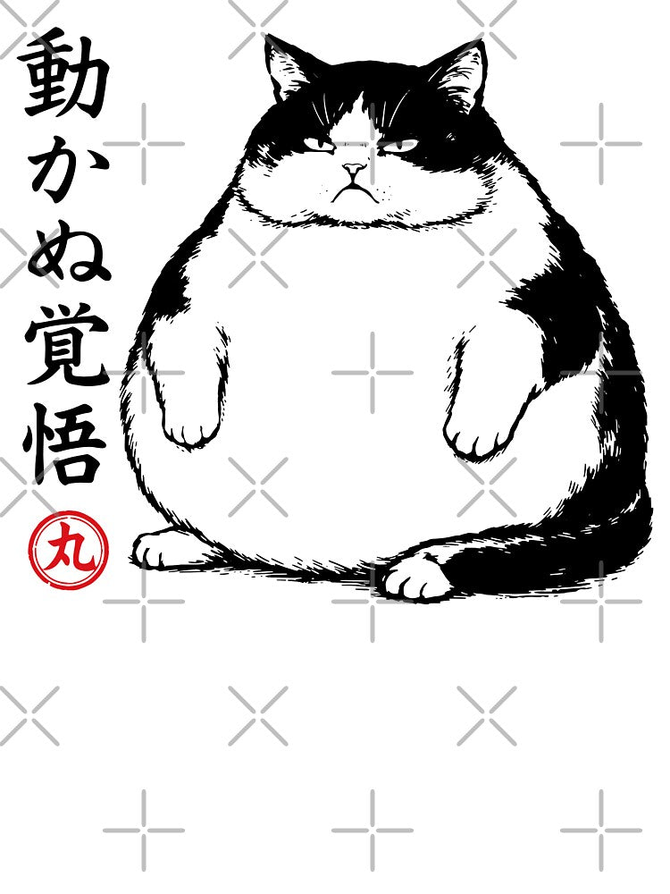 Chonky Tuxedo Cat Unwavering Resolve Japanese Art Stoic Moody Kitty by gunaone-design
