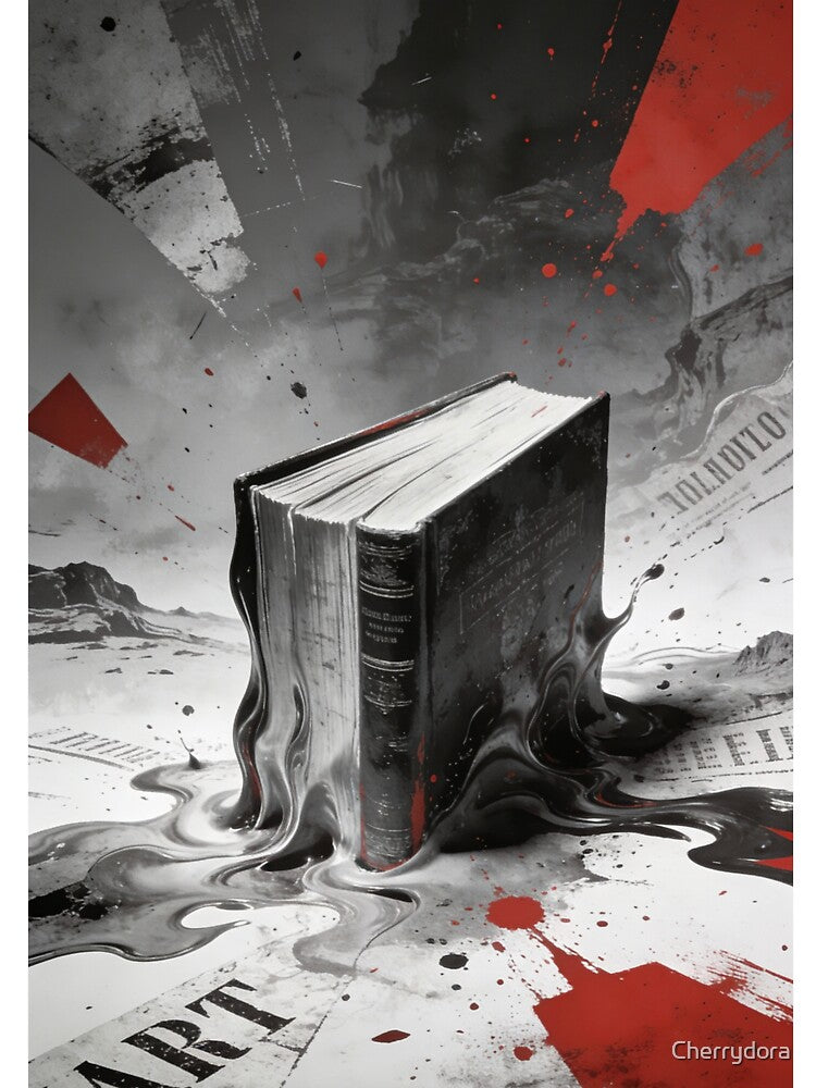Melting Book Art | Dark Academia Surrealism Print | Black & Red Grunge Splatter Poster | Gothic Literature Decor by Cherrydora
