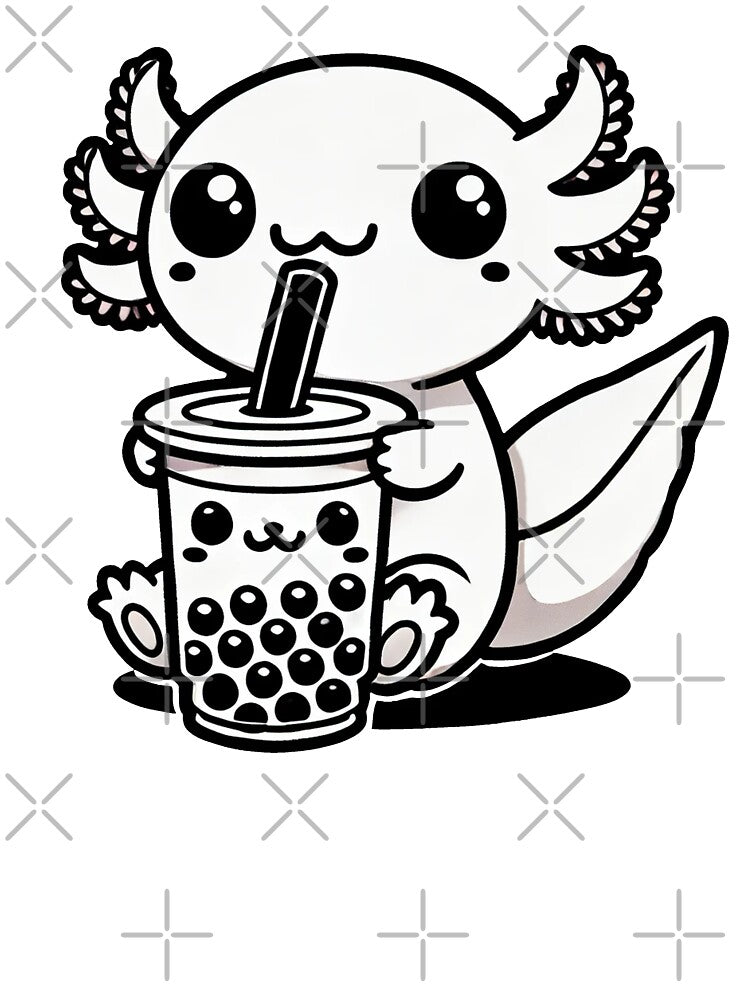 Adorable Kawaii Axolotl Drinking Boba Tea Design by RetroPop23