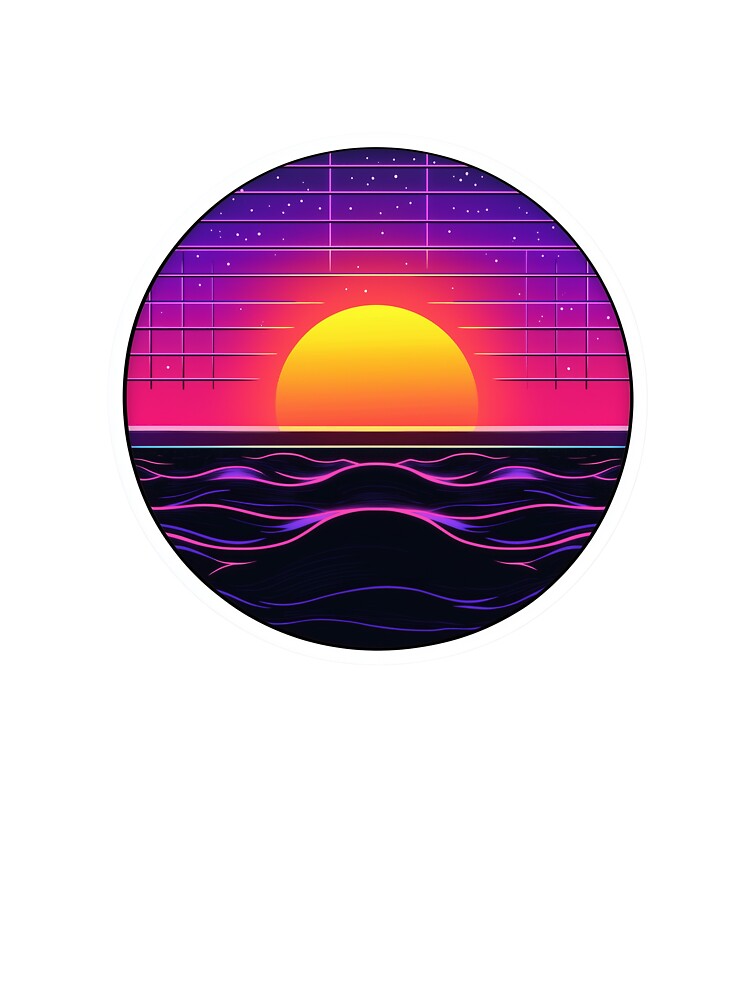 Vaporwave Sunset with Neon Ocean Waves Sticker by Liseri