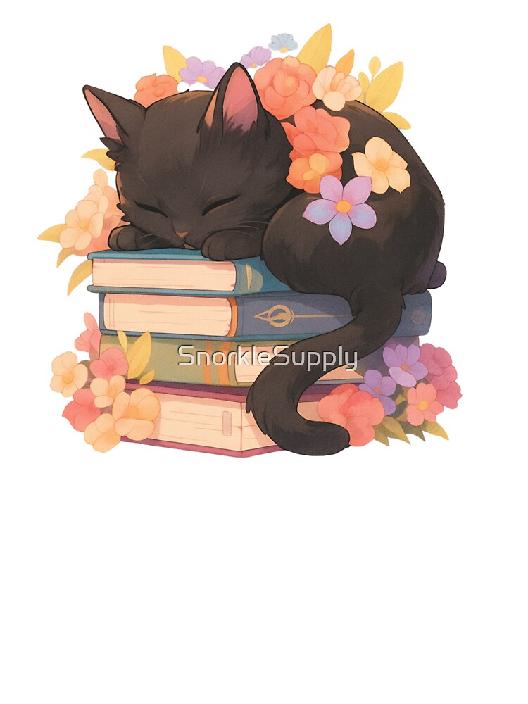 Black Cat Sleeping on Books by SnorkleSupply