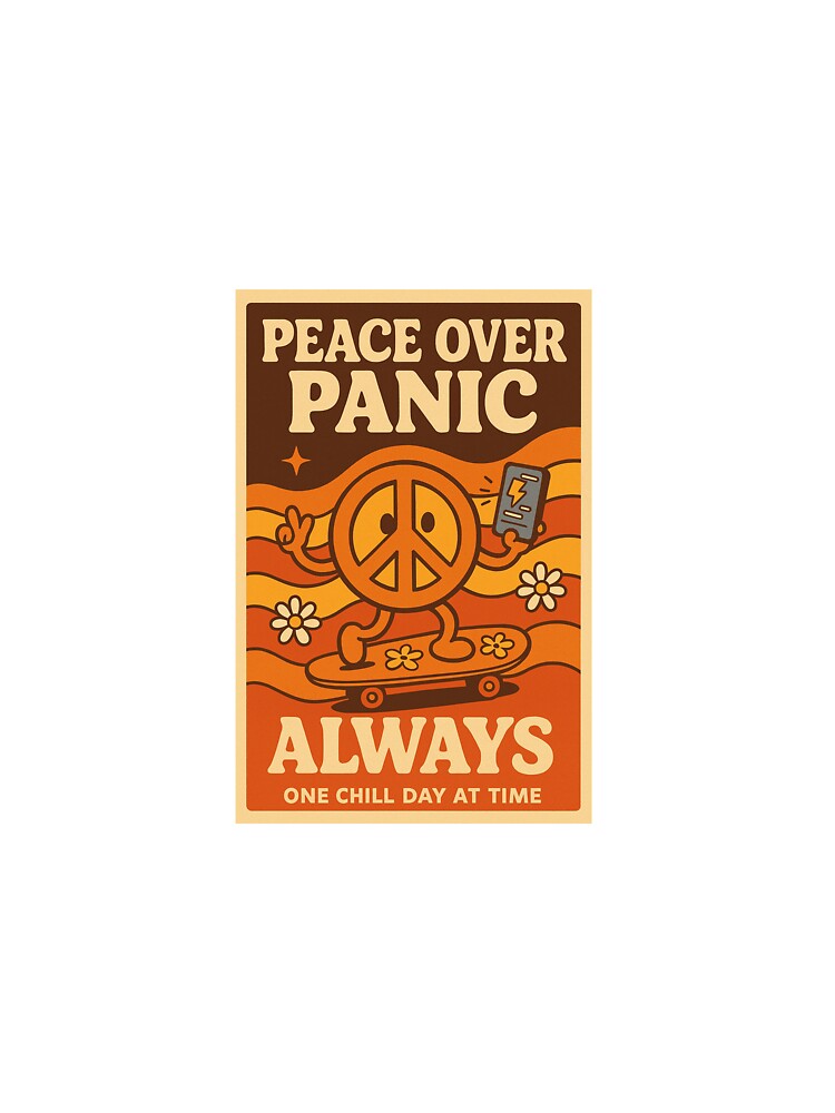 Peace Over Panic — Retro 70s Peace Sign Skater Design by WhimsyByPaul.redbubble.com