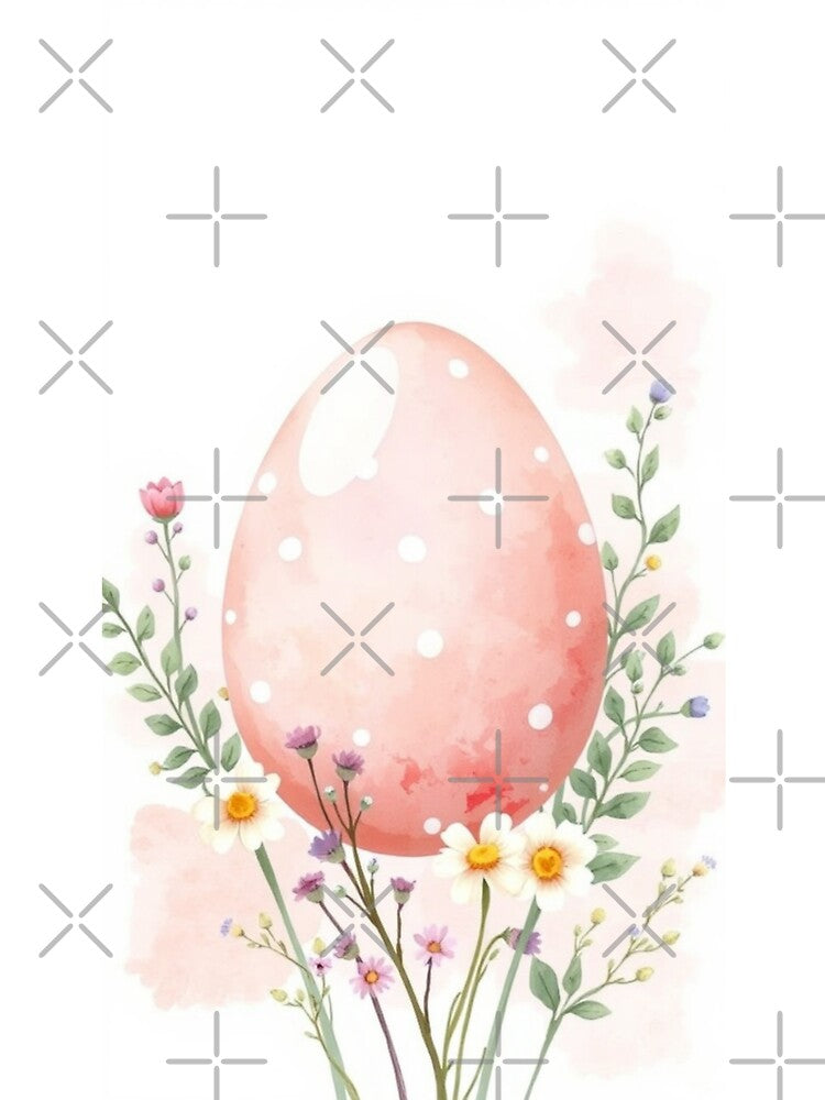 Watercolor Pink Easter Egg with Spring Wildflowers by Vida e Arte